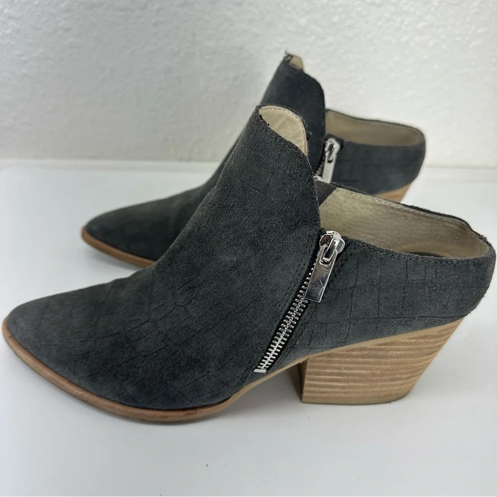 Dolce Vita Gray Suede Croc Almond Toe Closed Toe Heeled Mule Slide Bootie